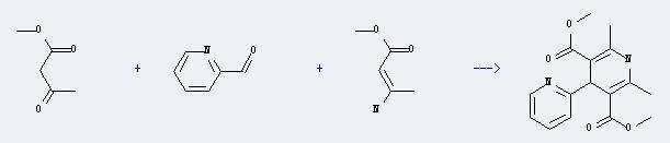 2-Butenoicacid, 3-amino-, methyl ester can react with pyridine-2-carbaldehyde and acetoacetic acid methyl ester to produce 2',6'-dimethyl-1',4'-dihydro-[2,4']bipyridinyl-3',5'-dicarboxylic acid dimethyl ester